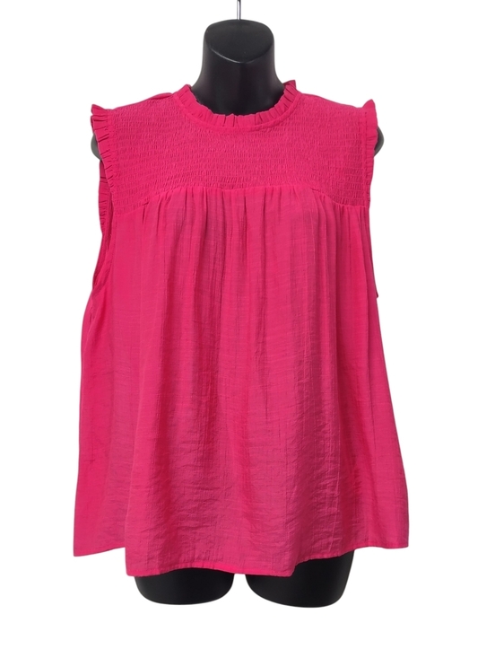 Nanette Lepore Tops - Nanette Lepore Pink Sleeveless Smocked Blouse Size XL Ruffle Shoulder KeyholeNWT